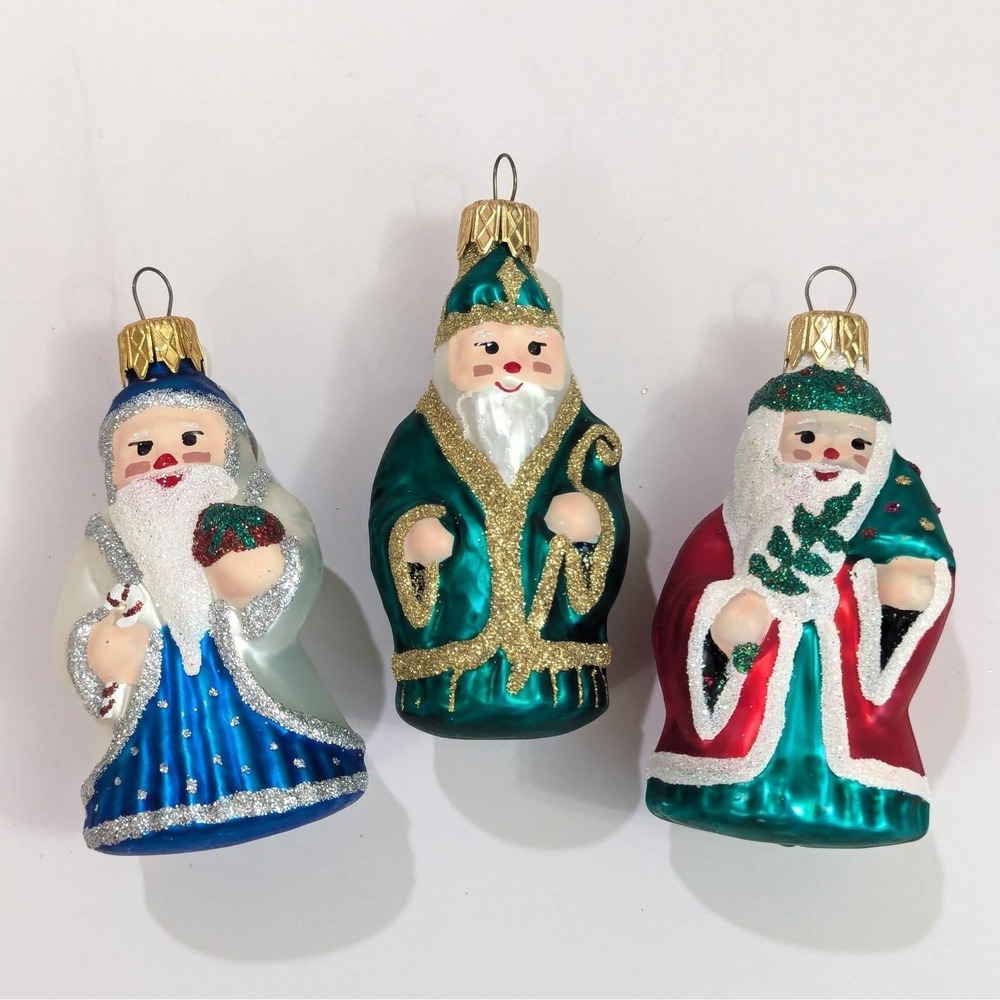 Handcrafted Blown Glass Christmas Ornament Set of 3 European Santa Claus Mexico